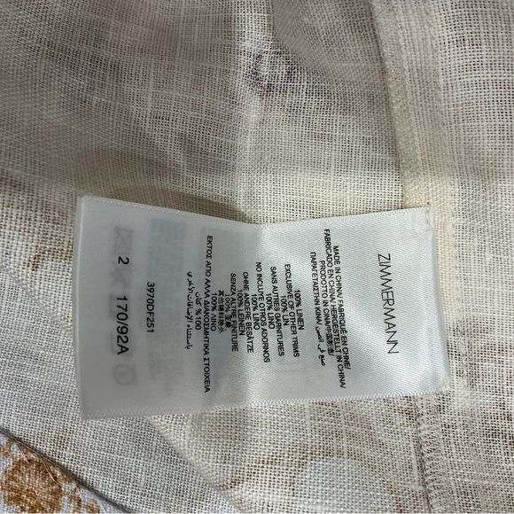 NWOT Zimmermann Elegant Floral Long-Sleeve Linen Mini Dress, Size AU 2 = M - Picture 13 of 13